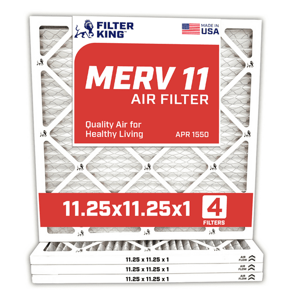 Filter King 11.25x11.25x1 Air Filter | 4-PACK | MERV 11 HVAC Pleated A/C Furnace Filters | MADE IN USA | Actual Size: 11.25 x 11.25 x .75"