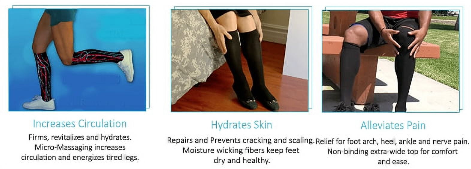 SKINEEZ black l/xl skin-reparative hydrating compression socks for women  and men 10-20 mmhg 