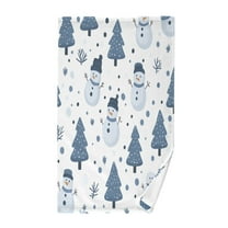 Yayeee 2 Pack Hand Towels for Bathroom 100% Cotton 16" x 28" Kitchen Towel, Blue Cute Snowmen