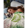 thumbnail image 4 of Queen Flat Sheet Only Green Pink Tropical Leaves on Burlap Soft Microfiber Cooling Bedding Sheets Watercolor Plant Monstera Flat Bed Sheet, 4 of 9