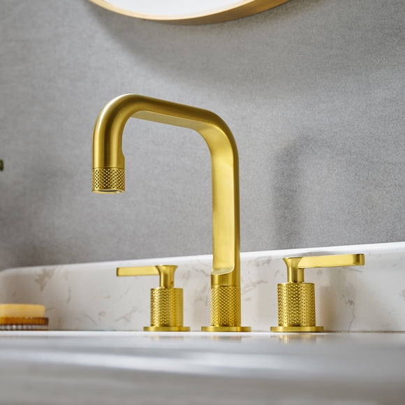 Wishful 8. in Widespread 2-Handle Brass Bathroom Faucet in Brushed Gold