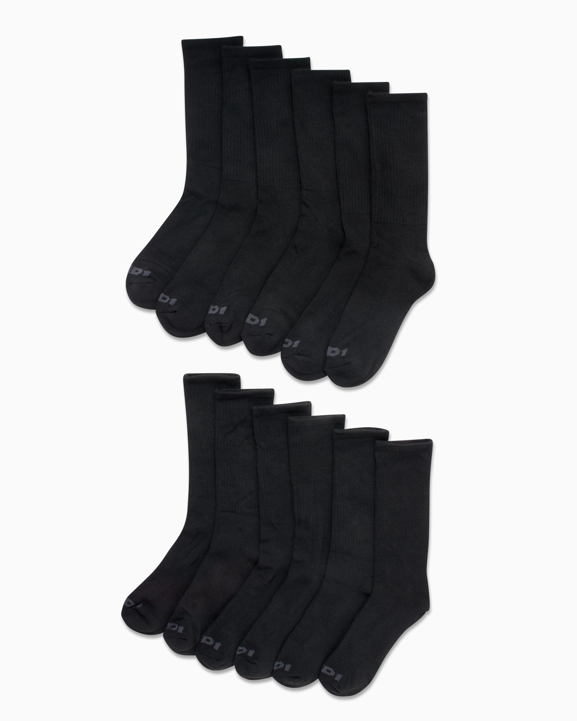 AND1 Men's Cushion Crew Socks, 12-Pack, Black
