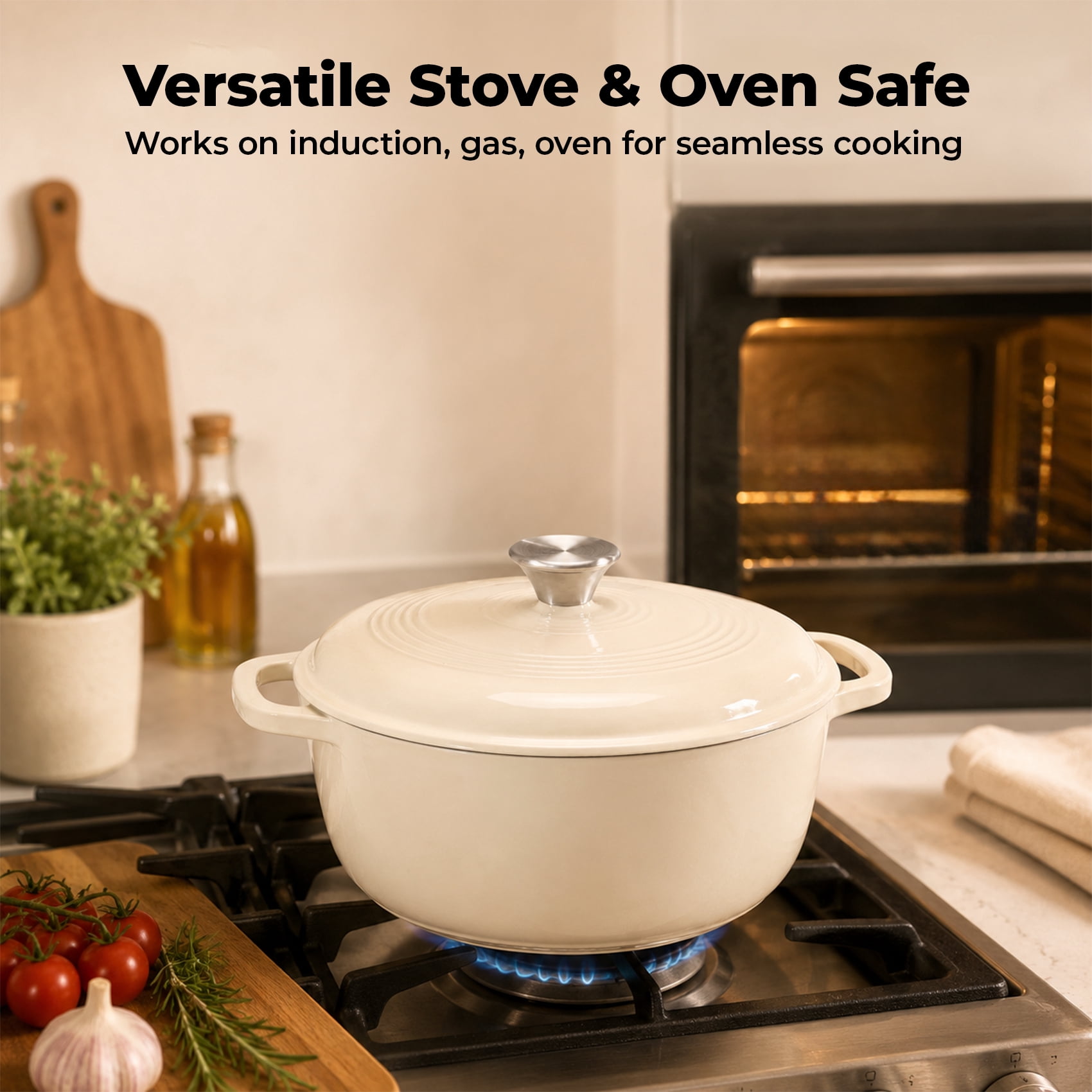 Alvantor Enameled Cast Iron Dutch Oven Pot with Lid-6Quart Non Stick Casserole Pot-Heavy Duty & Oven Safe up to 500° F for Bread Baking, Braising, Stews, Roasting