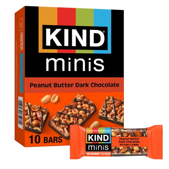 KIND Minis Gluten Free Peanut Butter Dark Chocolate Snack Bars, 0.7 oz, 10 Count