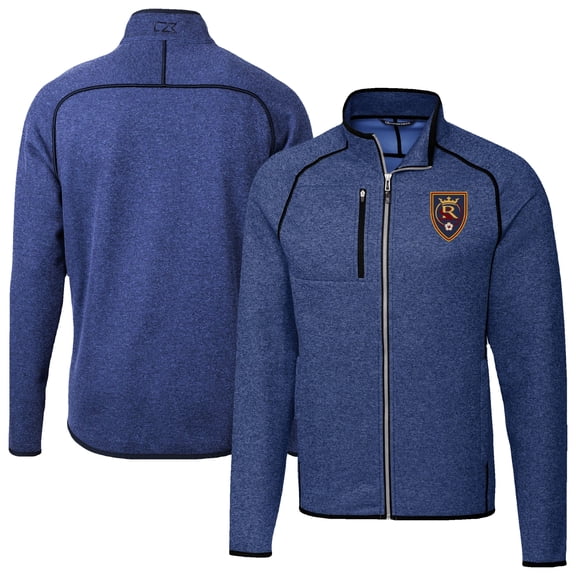 Men's-Cutter & Buck Heather Blue Real Salt Lake Mainsail Sweater-Knit Full-Zip Jacket