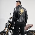 thumbnail image 7 of Men's color block PU leather jacket youth motorcycle embroidered jacket street wear stand-up collar design, 7 of 7