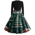 thumbnail image 5 of Women's Fashion Round Neck Slim-Fit Christmas Print Long-Sleeved Dress, Holiday Print, Retro Style, Party Wear, Casual Dress, Comfort Fit, Festive,Dark Green,3XL, 5 of 6
