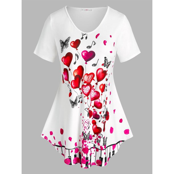Camiseta de impresión de corazón Rosegal Camisetas tallas grandes