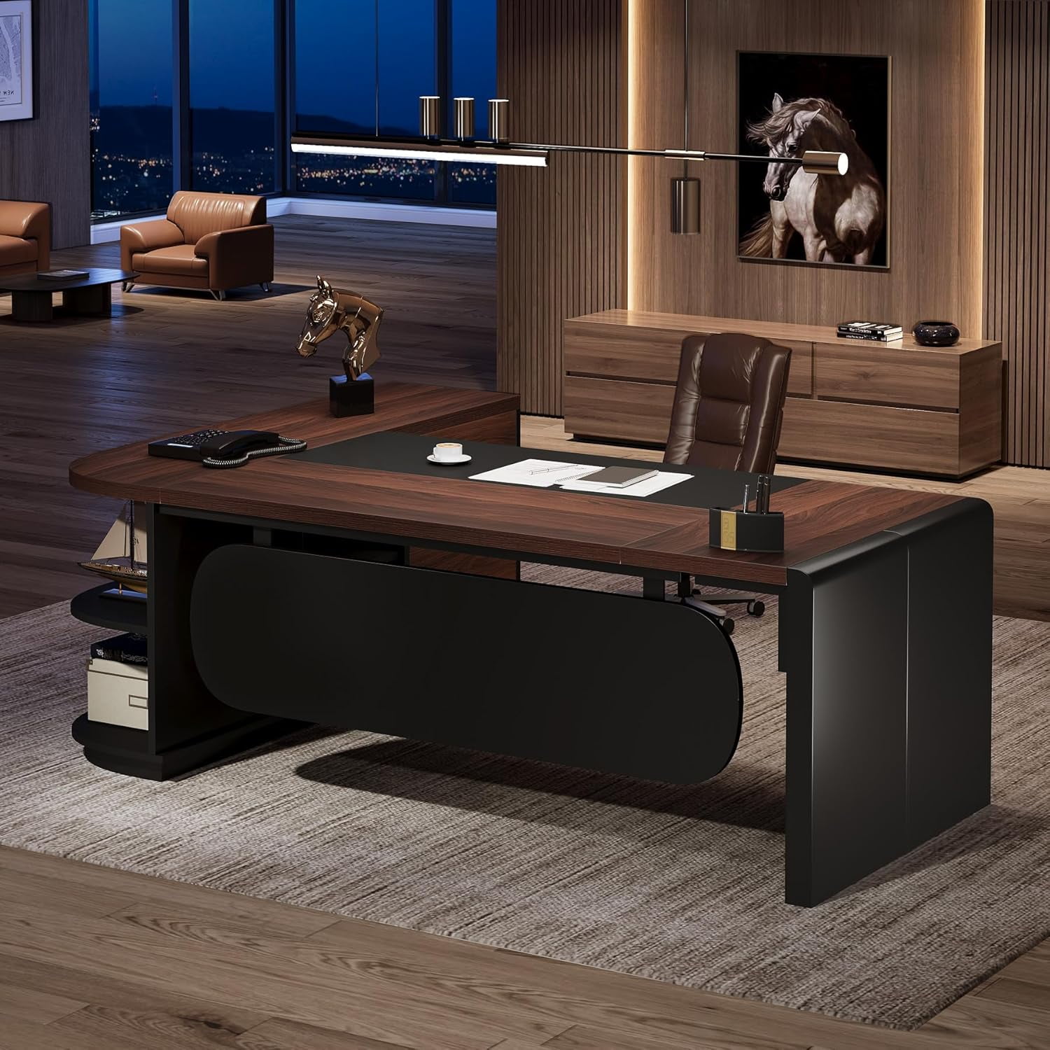 Finmind 80" L-Shaped Desk, Large Executive Office Desk with 55'' Drawers Cabinet