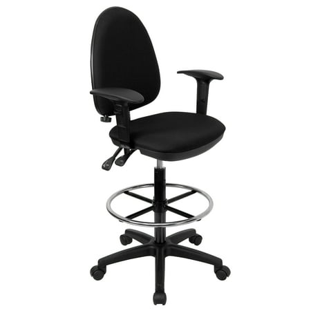 UPC: 0812581015973 | Flash Furniture Lenora Mid-Back Black Fabric Multifunction Ergonomic Drafting Chair with Adjustable Lumbar Support and Adjustable Arms