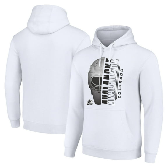 Men's Starter White Colorado Avalanche Half Helmet Fleece Pullover Hoodie