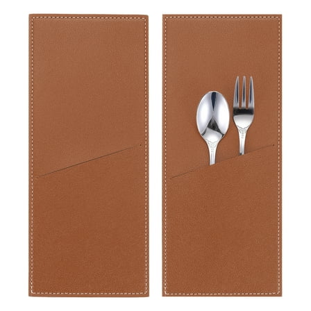 Uxcell 2 Pcs Leather Cutlery Sleeve Knife Bag Pouch for Dining Table, Brown