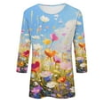 thumbnail image 5 of GERsome Women's Crew Neck 3/4 Sleeve T Shirt Floral Print Casual Basic Tops, 5 of 5