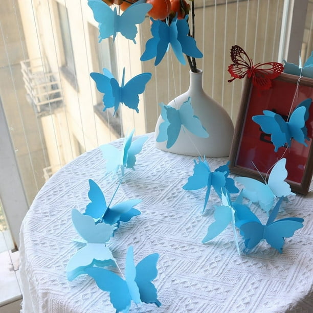 Nvzi 2 guirnaldas decorativas colgantes de papel 3D con forma de mariposa para bodas, baby shower, cumpleaños y decoración temática, 118 pulgadas de largo, azul