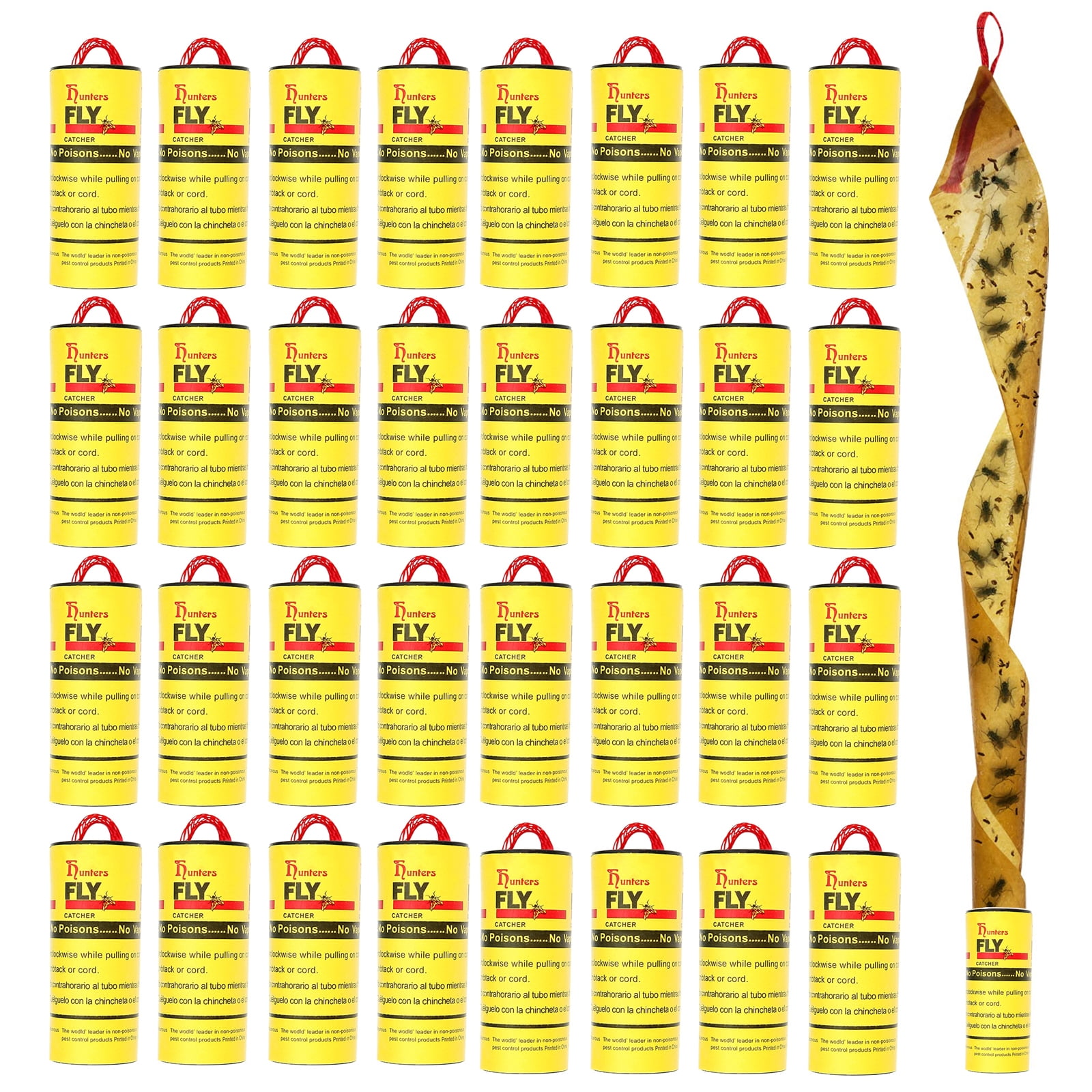 Leyfeng 32 Pack Fly Strips Paper for Outside Indoor, Sticky Fly Strip Ribbons, Bug Catcher Trap Flypaper for Fruit Flies, Bug, Insect, Mosquito, Fruit Fly Traps for Indoors