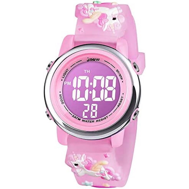 Reloj para niños para niñas, reloj deportivo digital para niños, relojes electrónicos multifunción impermeables con retroiluminación LED de 7 colores para niños de 3 a 12 años (rosa) JM