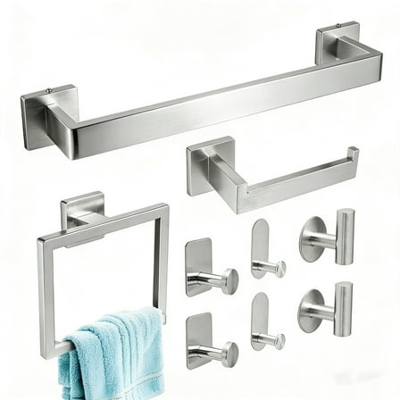 Lumikrypt 9 Pcs Bathroom Hardware Accessories Set, Stainless Steel Bath Towel Bar Set, Towel Holder Wall Mounted, 16 inch Towel bar, Square Towel Ring, Toilet Paper Holder, Towel Hook