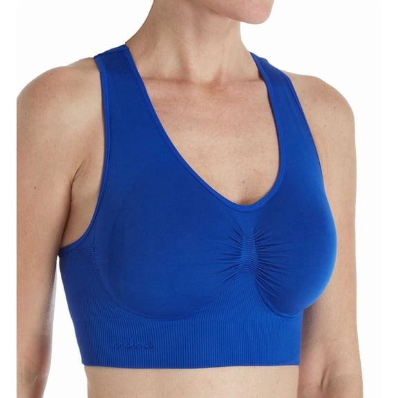 Women's MeMoi MSM-190 SlimMe Seamless Racerback Sports Bra (Surf the Web M)