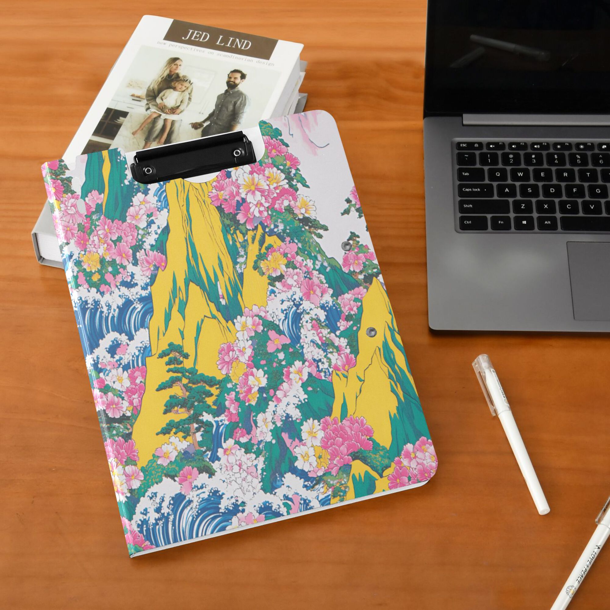 FORMRS A4 Clipboard Folder with Pen Holder Horizontal Foldable School Office Binder, Green Mountains