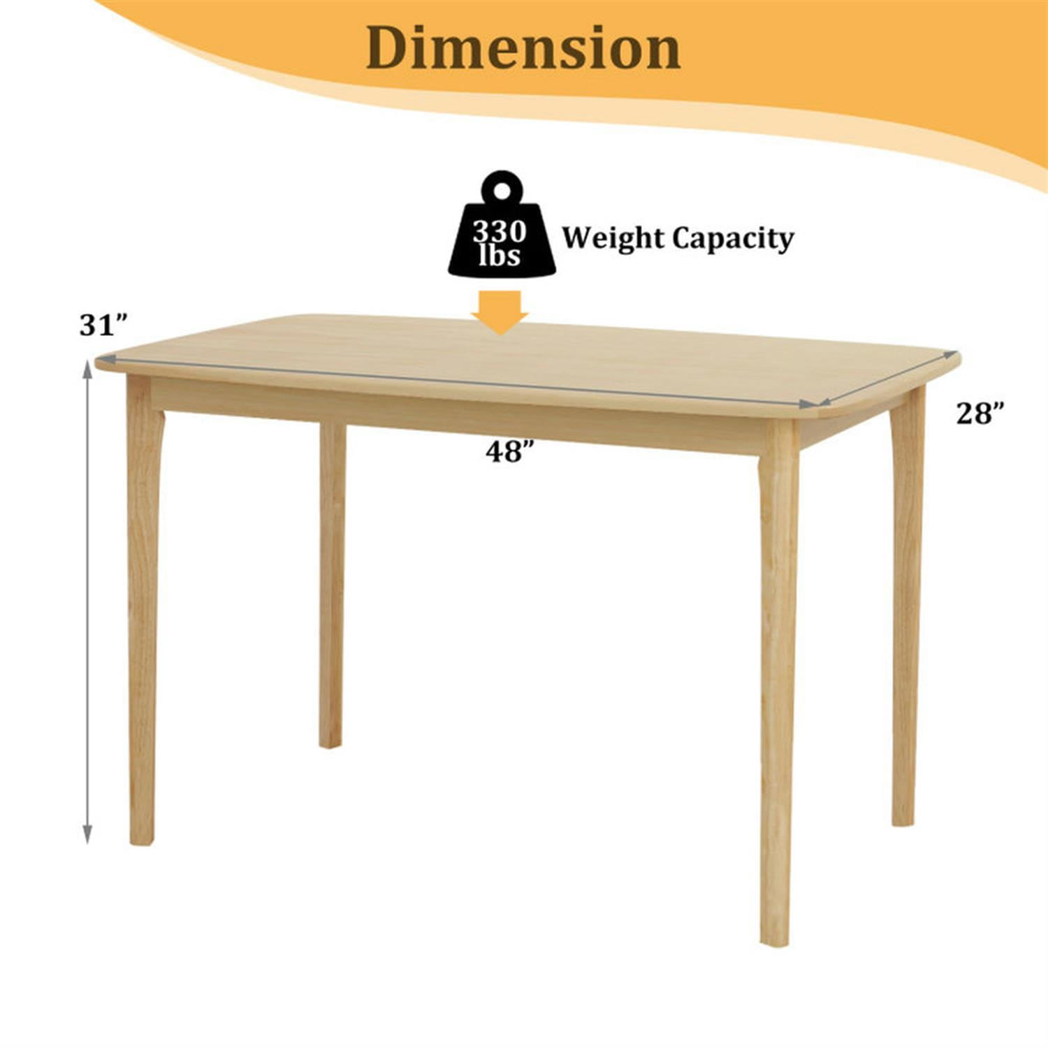 Demi Bonn 48" Solid Wood Dining Table with Rubber Wood Supporting Legs for Kitchen Dining Room, Modern Rectangular Dining Table Furniture, Beige