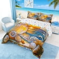 thumbnail image 3 of Manfei Stained Glass Sunset Beach Seashell Starfish Queen Comforter Set for Kids Boys and Girls, Coastal Art Print Bedding Comforter Set, Stars Reversible 3pcs, 1 Comforter and 2 Pillowcases, 3 of 6