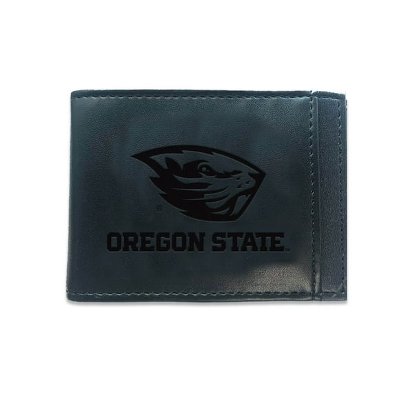 Black Oregon State Beavers Hybrid Leather Front Pocket Bi-Fold Wallet with Money Clip