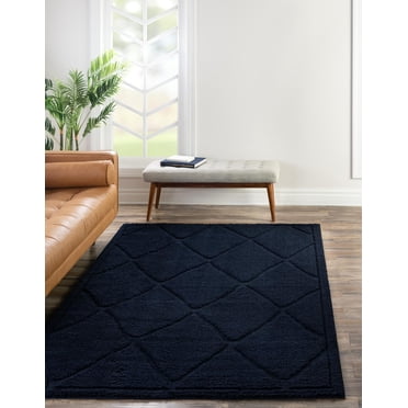 Unique Loom Trellis Shag Collection Area Rug - Diamond (4' 1" x 6' 1" Rectangle Navy Blue)