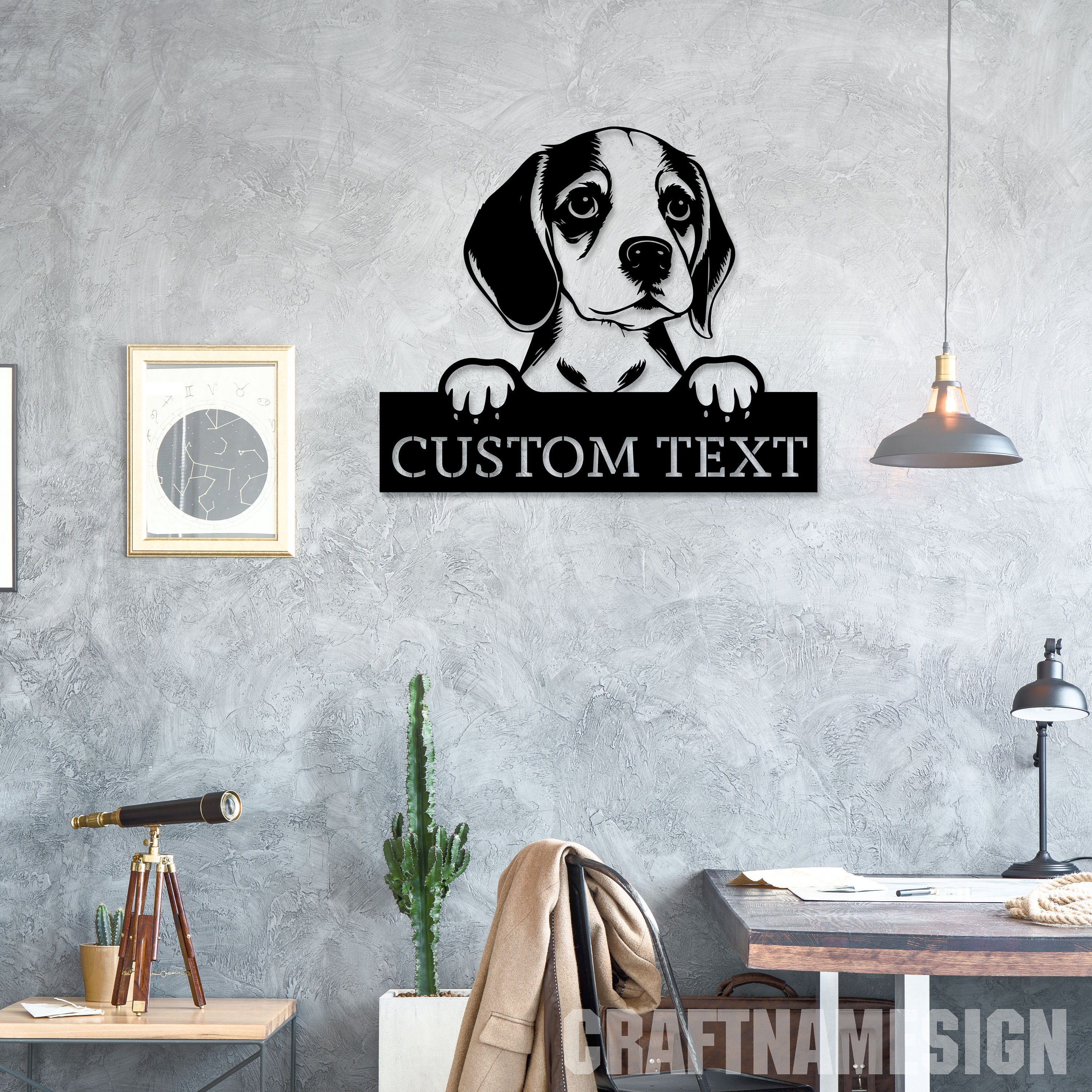 Craftnamesign Custom Beagle Dog Metal Wall Art LED Light, Beagle