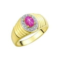 thumbnail image 4 of RYLOS Men's Rings 14K Yellow Gold Classic Halo Of  Diamonds 7X5MM Oval Gemstone Ring Star Ruby July Birthstone Rings For Men Size 11, 4 of 8