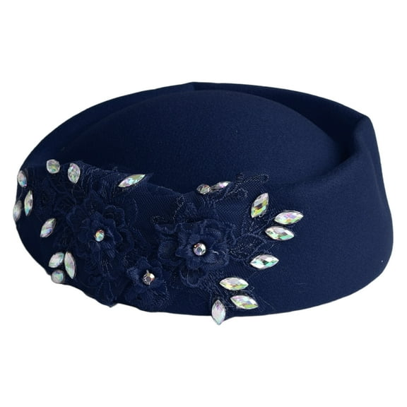 Doomiva Women Pillbox Fascinator Hat Tea Party Wedding Church Derby Hat Navy Blue One Size