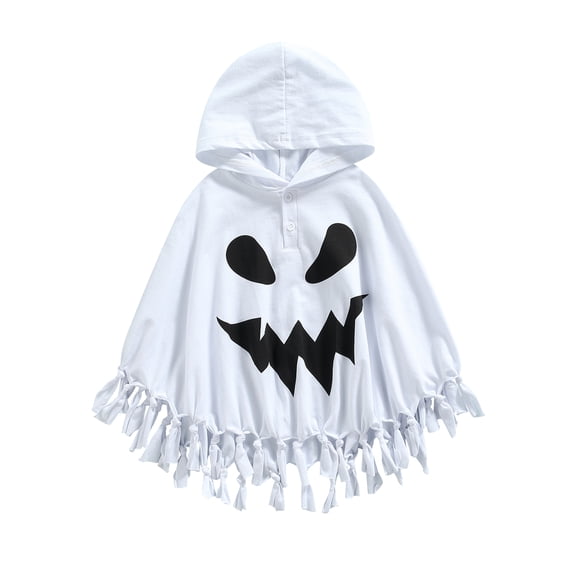 Cjfdfy Toddler Baby Boy Girl Halloween Ghost Costume for Kids Ghost Cape Cloak White Hooded Tassel Poncho Witches Costume Cosplay Outfit
