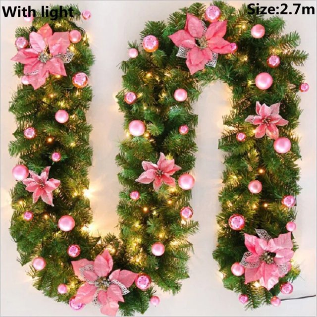 Guirnalda LED de ratán para decoración navideña, guirnalda Artificial de ratán para árbol de Navidad, verde, 1,8/2,7 m