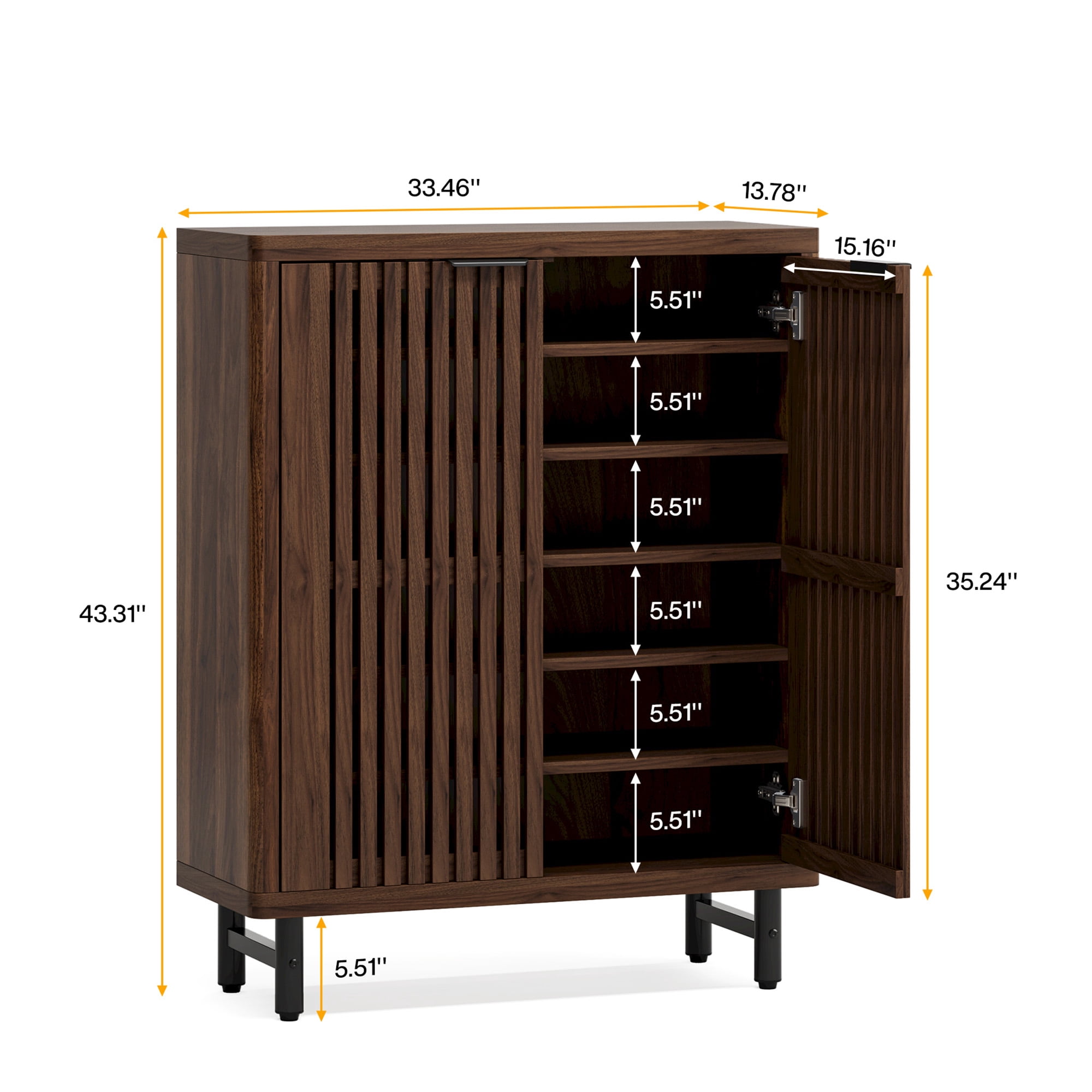 MAYEERTY Dark Walnut Breathable Louvered Shoe Cabinet, Ventilated Wooden Shoe Storage for Entryway