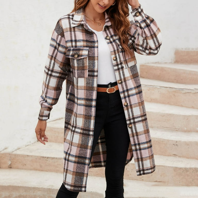Hessimy Womens Long Plaid Shacket Jacket Casual Fashion Hessimy Womens Long Plaid Shacket Jacket Casual Fashion