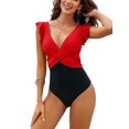 thumbnail image 1 of V Neck One Piece Monkini Swimsuit for Womens Tummy Control Ruched Bath Suit High Cut Swimwear, 1 of 6