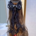 thumbnail image 5 of Bmisegm Bow Hair Clip Mesh Pearl Bow Long Flowing Ribbon Hair Clip Braid Wedding Headwear for Girls Black_002, 5 of 6