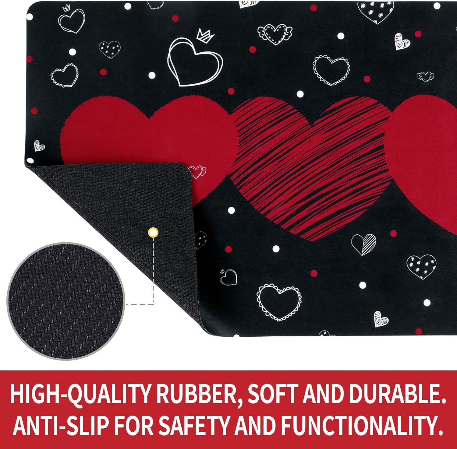 Valentine''s Day Area Rug, Red Heart Doormat, Love Heart with Black Background Floor Mat with Rubber Backing Non-Slip for Bedroom Living Room Valentines Decoration Gift, 18 x 30 Inch