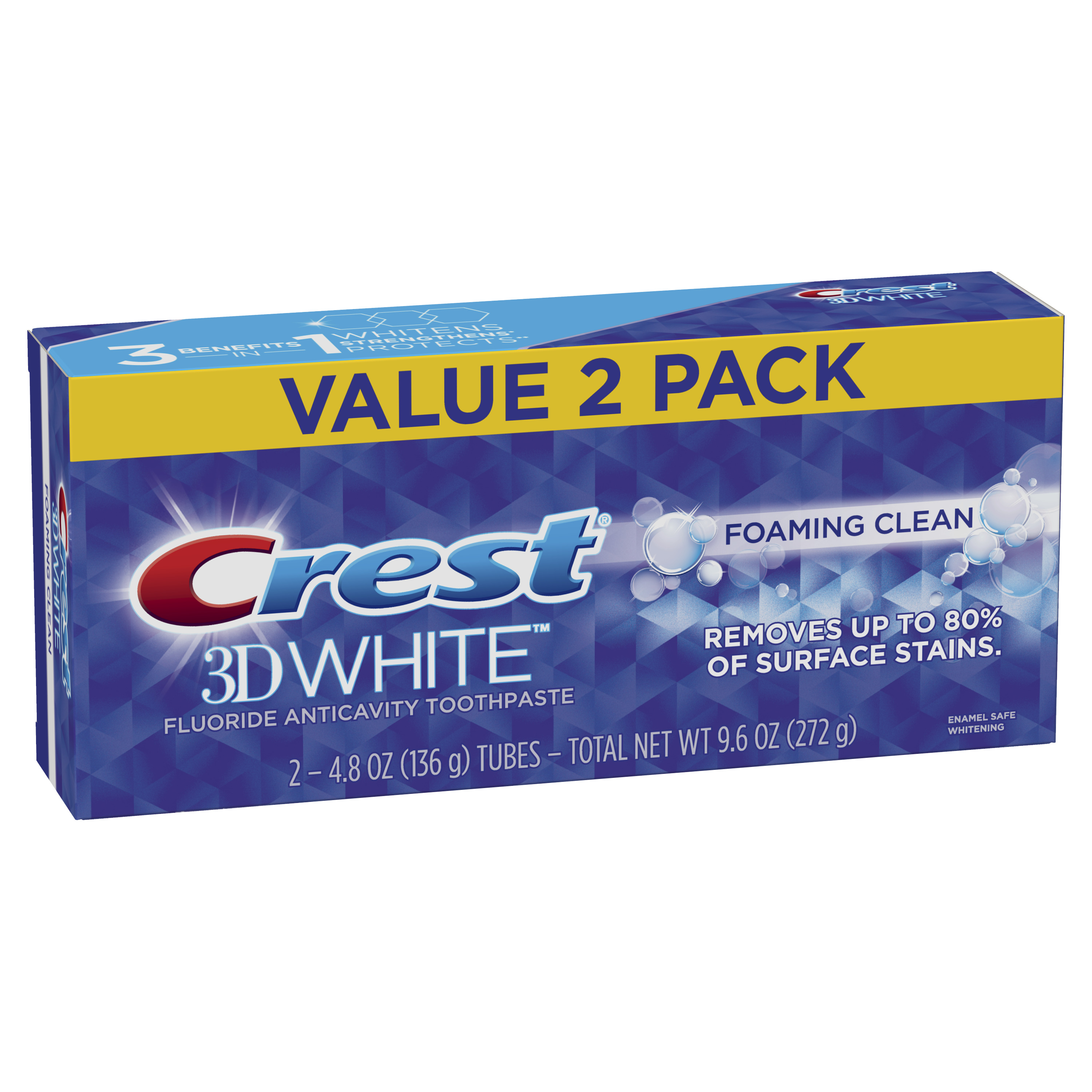 Crest 3D White Foaming Clean Whitening Toothpaste, 4.8 oz, Pack of 2 - image 4 of 9