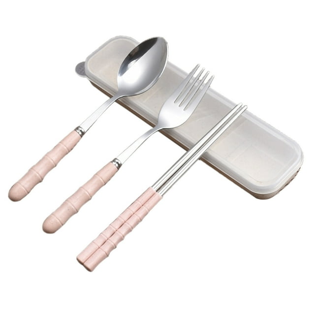 Ohufall 3 In 1 Stainless Steel Travel Cutlery Set Fork Spoon Chopsticks With Plastic Case Stainless Steel Forks Dinner Forks