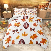 Manfei Rugby Ball Game Bedding Comforter Set,Hello Fall Twin Comforter Sets,Autumn Maples Bedding Set For Boys Teens,Breathable Home Decor Reversible,2pcs