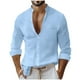 thumbnail image 2 of pstuiky camisas de manga larga para hombre, Camisa informal de manga larga con cuello alto y bolsillos para hombre, con botones y color liso Tops casuales para hombres xxl, 2 of 8