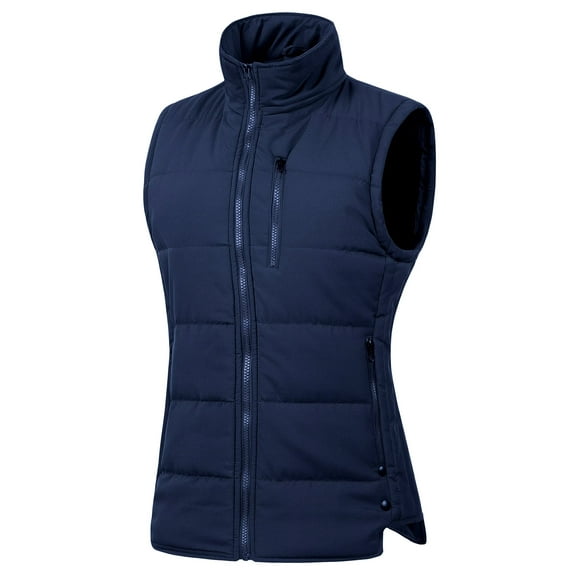 Chrisuno Women's Warm Winter Vest Thicken Padding Puffer Quilted Vest With Interior Pockets Navy L