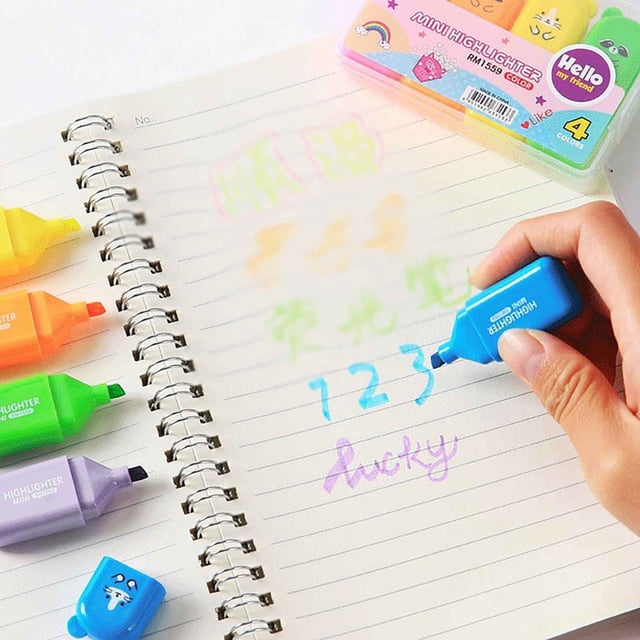 Highlighter Pens Set - 6 Soft Colors, 2mm & 5mm Tips, Water-Based Ink for School, Office & College Students