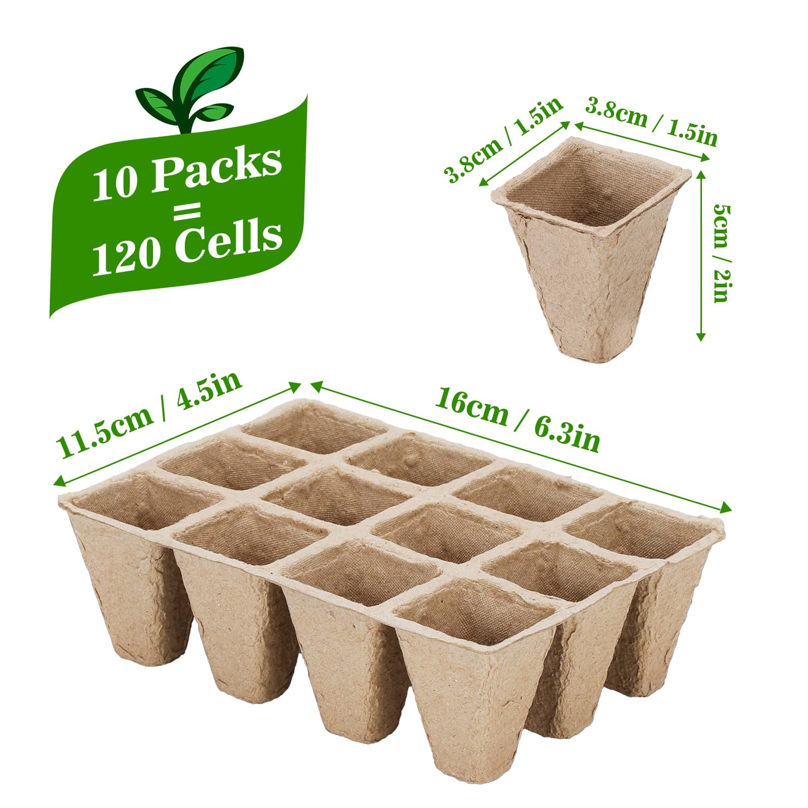 10 Packs Seedling Starter Trays 120 MVR1&nbsp;Cells, Biodegradable Seed Germination Trays Plant Starter Peat Pots for Seedlings