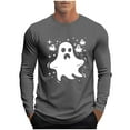 thumbnail image 3 of YOIAVAIOY Mens Long Sleeve Tees Ghost Letter Print Shirts Casual Happy Halloween Pullover Teen Boys Tops Dark Gray M, 3 of 6