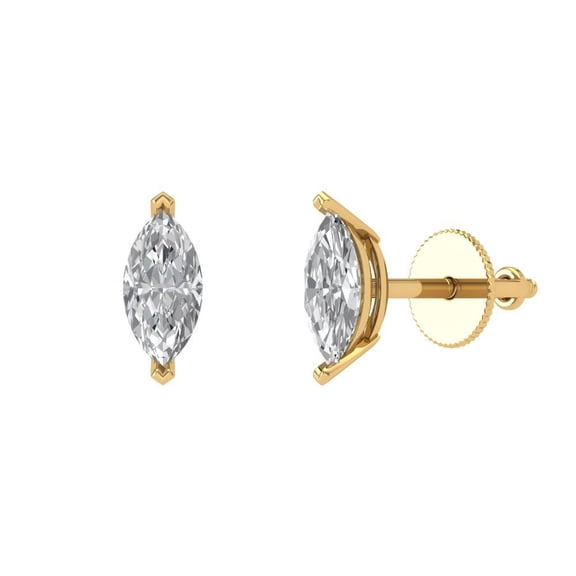 1 ct Screw-Back Stud Earrings for Women | 8x4mm Marquise Cut Moissanite | 18K Yellow Gold