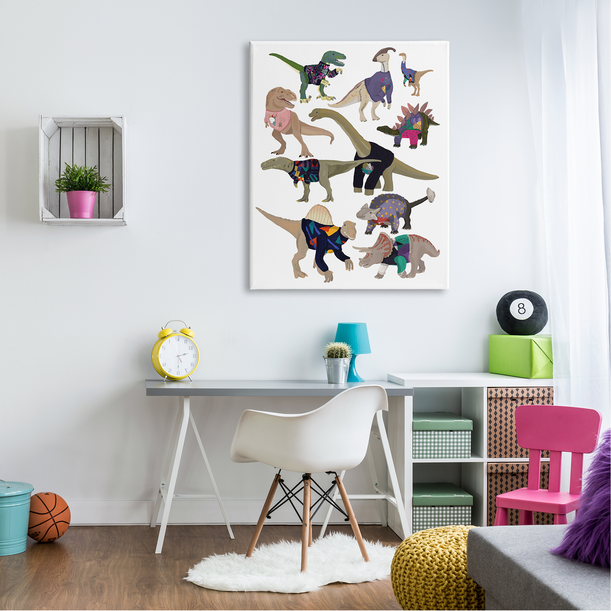 Stupell Industries Quirky Sweater Trend Dinosaurs Vintage Style Fashion Canvas Wall Art, 36 x 48, Design by Hanna Melin