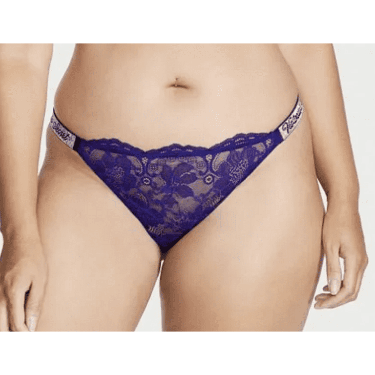 VS VERY SEXY Shine Strap Lace Thong Panty Shimmer Crystal Logo Band XS 