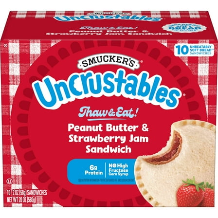 Smucker’s Uncrustables Peanut Butter & Strawberry Jam Sandwiches, 10 Count, 2 oz Each, Frozen