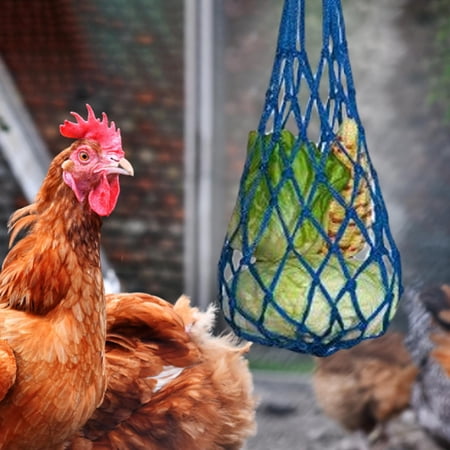 Chicken Vegetable Bag Hanging Feeder Skewers Lettuce Snack Holder Toys with Hook Feeding Tool for Coop Duck Parrot Large Birds blue
